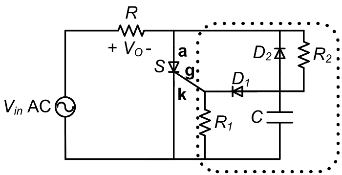 Electronic circuit diagram; shows AC input, resistors, diodes, capacitors; for electrical analysis.