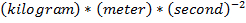 Dimensional analysis of force equation; kilogram-meter-second squared formula.