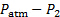 alt="Pressure difference equation, P-atm minus P2, in fluid dynamics discussion"