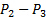 P2-P3 equation; fluid dynamics diagram; pressure difference calculation in a hydraulic system.