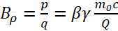 Betatron magnetic rigidity formula; equation for momentum-charge relationship in particle physics.