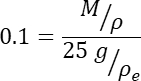 Equation showing mass density ratio in scientific research calculations.