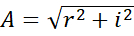 Mathematical formula, complex number magnitude, A=√(r²+i²), equation diagram.