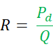 Electrical resistance formula \( R = \frac{P_d}{Q} \); mathematical equation.