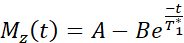 Magnetization relaxation equation Mz(t)=A−Be^(−t/T₁*), formula in nuclear magnetic resonance.