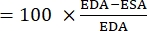 Equation for photonic efficiency calculation, showing EDA and ESA, used in spectroscopy analysis.
