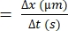 Velocity equation Δx/Δt in micrometers per second; motion analysis, formula diagram.