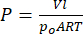 Ideal gas law equation P=Vl/poART; represents pressure-volume relationship.