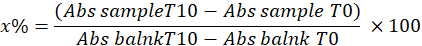 figure-protocol-2 Absorbance calculation formula, spectroscopic analysis, x% equation, diagram, educational use.