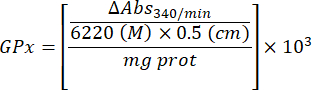 figure-protocol-10 Enzyme activity formula for GPx involving absorption rate at 340 nm; biochemical analysis.