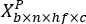 Equation for tensor transformation, \(X^P_{b\times n\times hf\times c}\), data processing analysis.