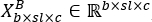 Mathematical formula, tensor dimension notation X_B ∈ ℝ^b×sl×c, used in linear algebra studies.