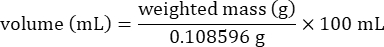 Volume calculation formula, weighted mass equation, shown in diagram for educational use.