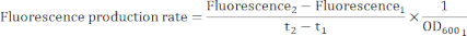 Fluorescence production rate equation for calculating fluorescence change over time; formula image.