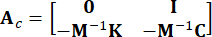 Matrix equation diagram, structural dynamics analysis, Ac=[0 I; -M^-1K -M^-1C], mechanical systems.