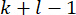 Equation illustrating combinatorial math: \( k + l - 1 \) formula.