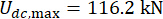 Equation for maximum dynamic load capacity, U<sub>dc,max</sub> = 116.2 kN, in structural analysis.