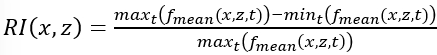 RI(x,z) formula for calculating relative importance in image analysis; mathematical equation.