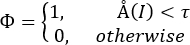Phi threshold equation, mathematical expression for applied conditions, decision criteria diagram.