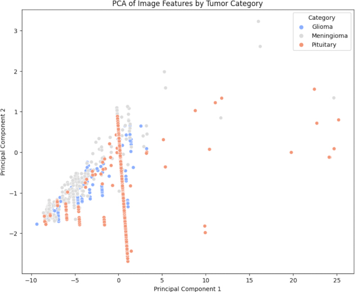 figure-protocol-2 PCA chart of tumor image features; glioma, meningioma, pituitary data visualization and analysis.
