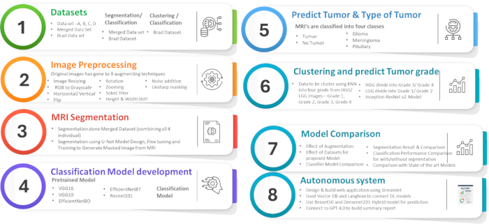 figure-protocol-4 Tumor prediction process flowchart; steps include datasets, MRI segmentation, model development.