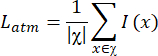 Latm formula; symbol for averaging intensity in statistical analysis; mathematical equation.