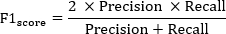 F1 score equation; 2×Precision×Recall/(Precision+Recall); formula diagram; performance metric.
