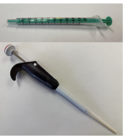 Syringe and pipette for precise liquid handling; essential tools in laboratory experiments.