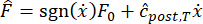 Equation of force dynamics: F̂ = sgn(ẋ)F₀ + ĉpost,rẋ; mathematical formula; physics study.