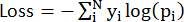Loss function equation, cross-entropy formula Σi Yi log(Pi), statistical method.