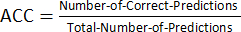 Accuracy formula ACC=Correct Predictions/Total Predictions, shown as mathematical equation.