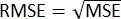RMSE formula as root of MSE, statistical analysis equation.