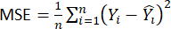 Mean squared error formula, MSE=1/n Σ(Yi-Ŷi)², statistical analysis, equation.