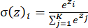 Softmax function equation, σ(z)_i, for probability distribution analysis.