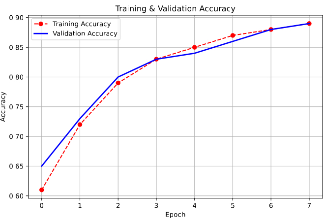 Training vs validation accuracy graph; epochs, accuracy trends, neural network model evaluation.