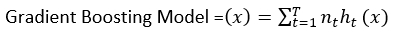 Gradient boosting formula, ΣTt=1 ntht(x), model equation, machine learning concept.