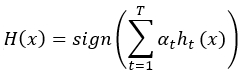 figure-protocol-2 Ensemble learning equation \(H(x)=sign(\sum_{t=1}^{T}\alpha_{t}h_{t}(x))\), mathematical formula.