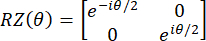 Quantum rotation matrix formula, RZ(θ), showing complex exponential elements; diagram for computation.
