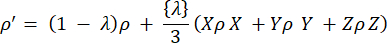 Quantum state evolution equation, density matrix, formula involving Pauli matrices, educational use.