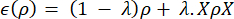 Quantum operation formula, ε(ρ)=(1−λ)ρ+λXρX, equation for quantum state transformation.