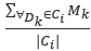 Equations in mathematical analysis, Σ∀Dk∈CiMk/|Ci|, depicting a weighted average calculation.