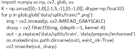 figure-protocol-7 Python image processing code for sharpening grayscale images using convolution matrix.