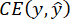 Cross-entropy formula CE(y,ŷ), statistical analysis method, symbol for data classification.