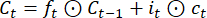LSTM cell update equation, symbolically illustrating neural network structure, data flow.