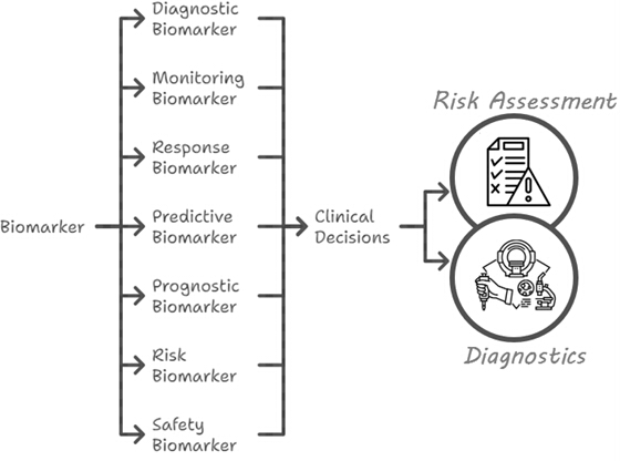 Biomarker classification diagram; aids clinical decisions for risk assessment and diagnostics.