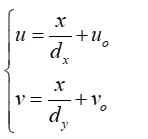 Static equilibrium equations; formulas u=x/dx+u₀, v=x/dy+v₀; mathematical diagram