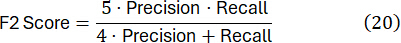 figure-protocol-26 F2 score formula equation; key metric for model evaluation; precision, recall computation.