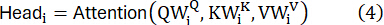figure-protocol-6 Equation for multi-head attention mechanism, showing input and parameter matrices in AI model.
