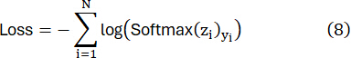 figure-protocol-11 Loss function equation for softmax classification; Σlog(Softmax(z_i))y_i formula in machine learning diagram.