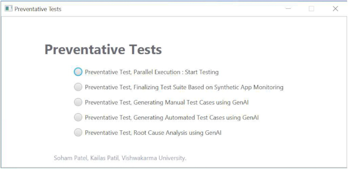 figure-protocol-3 Preventative testing options interface; parallel execution and GenAI-based methodologies listed.